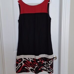 Yansi Fugel Black and Red Sleeveless Linen Dress Size 14 EUC